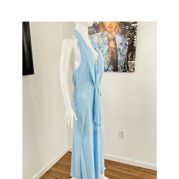 REISS AMBER HALTER NECK TIE DETAIL SILKY BLUE MIDI DRESS Size 6 NWT - Picture 7 of 11